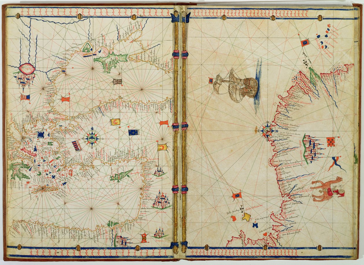 Ms Ital 550.0.3.15 fol.4v-5r Kart over den østlige middelhavskysten og øyene, fra 
