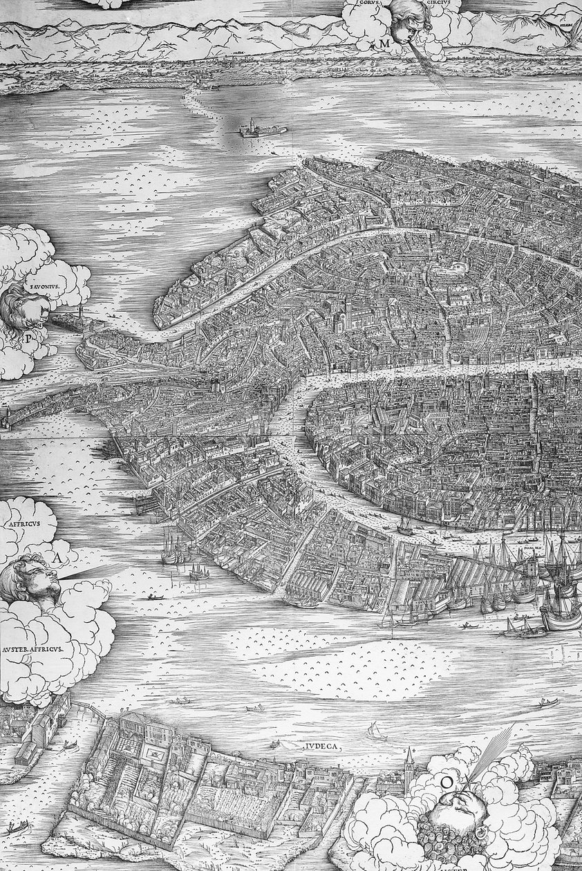 Stor perspektivplan - Venezia, ca. 1500 (venstre side) av Jacopo de Barbari