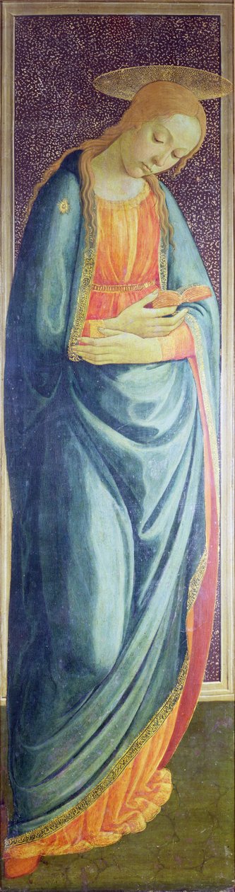 Jomfru Maria, 1473 (høyre fløy av en diptyk av kunngjøringen) (panel) av Jacopo del Sellaio