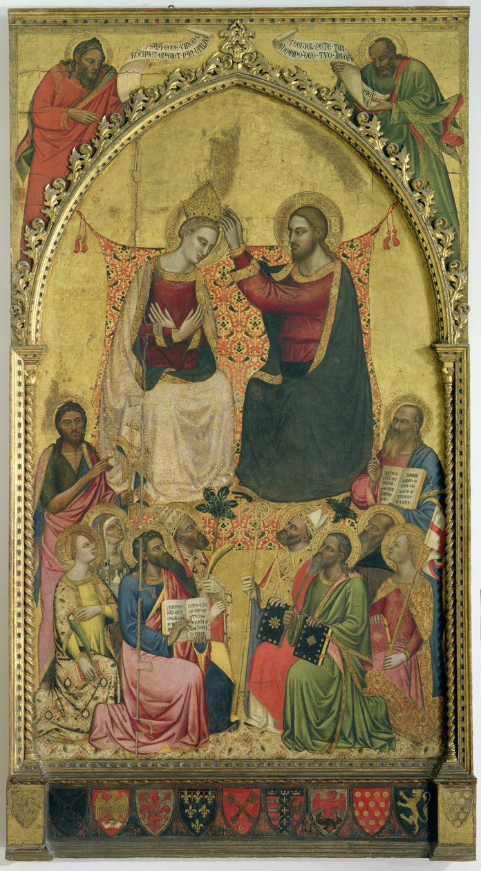 Jomfruens kroning med hellige og profeter, ca. 1372 (tempera på panel) av Jacopo di Cione