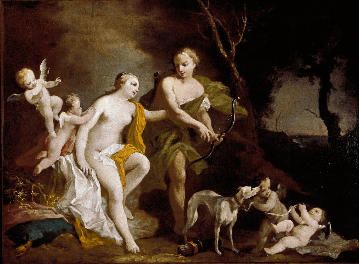 Venus og Adonis (Olje på lerret av Jacopo Amigoni