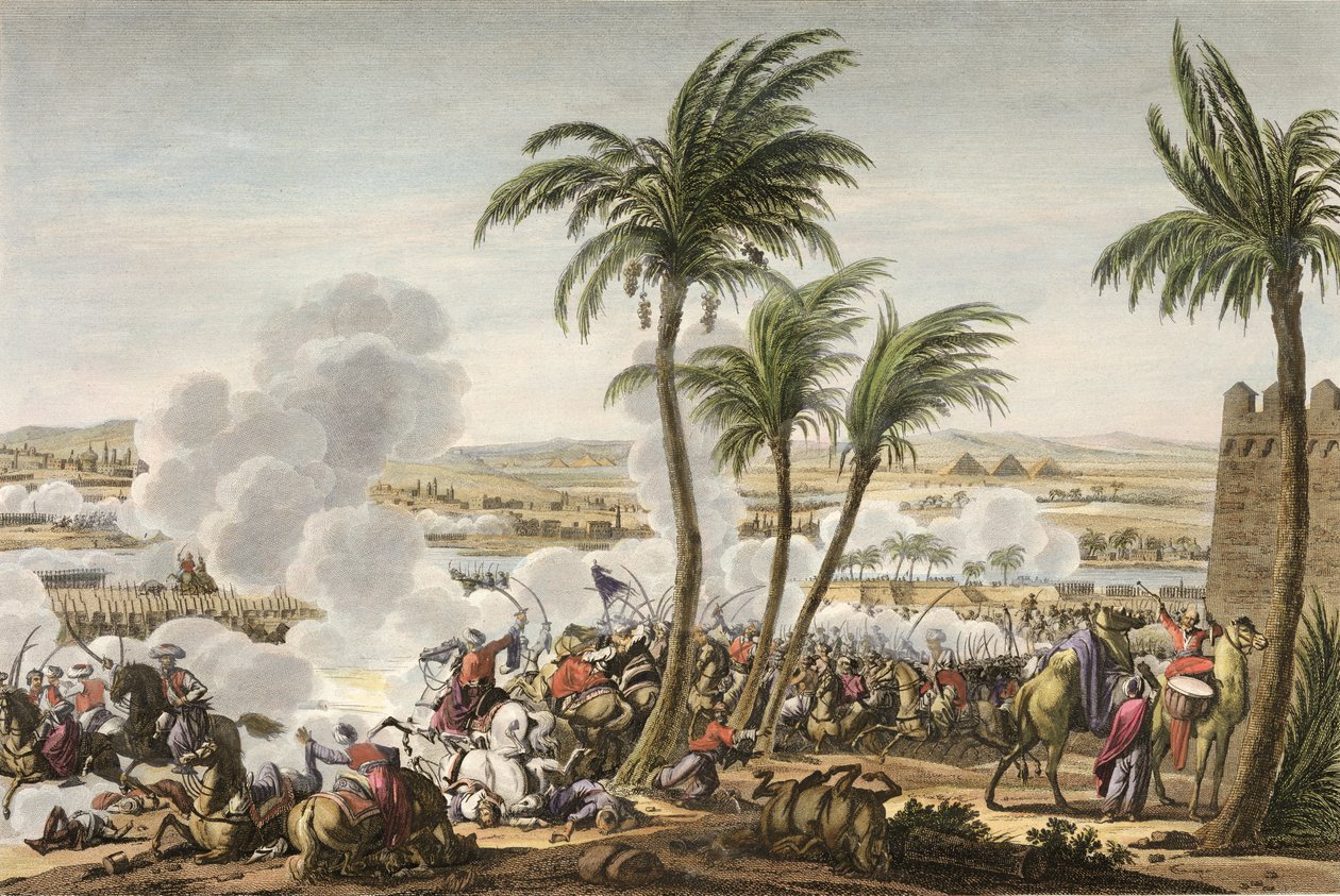Slaget ved pyramidene, 3 Thermidor, år 6 (21. juli 1798) gravert av Louis Francois Couche (1782-1849) (akvatint) av Jacques Francois Joseph Swebach