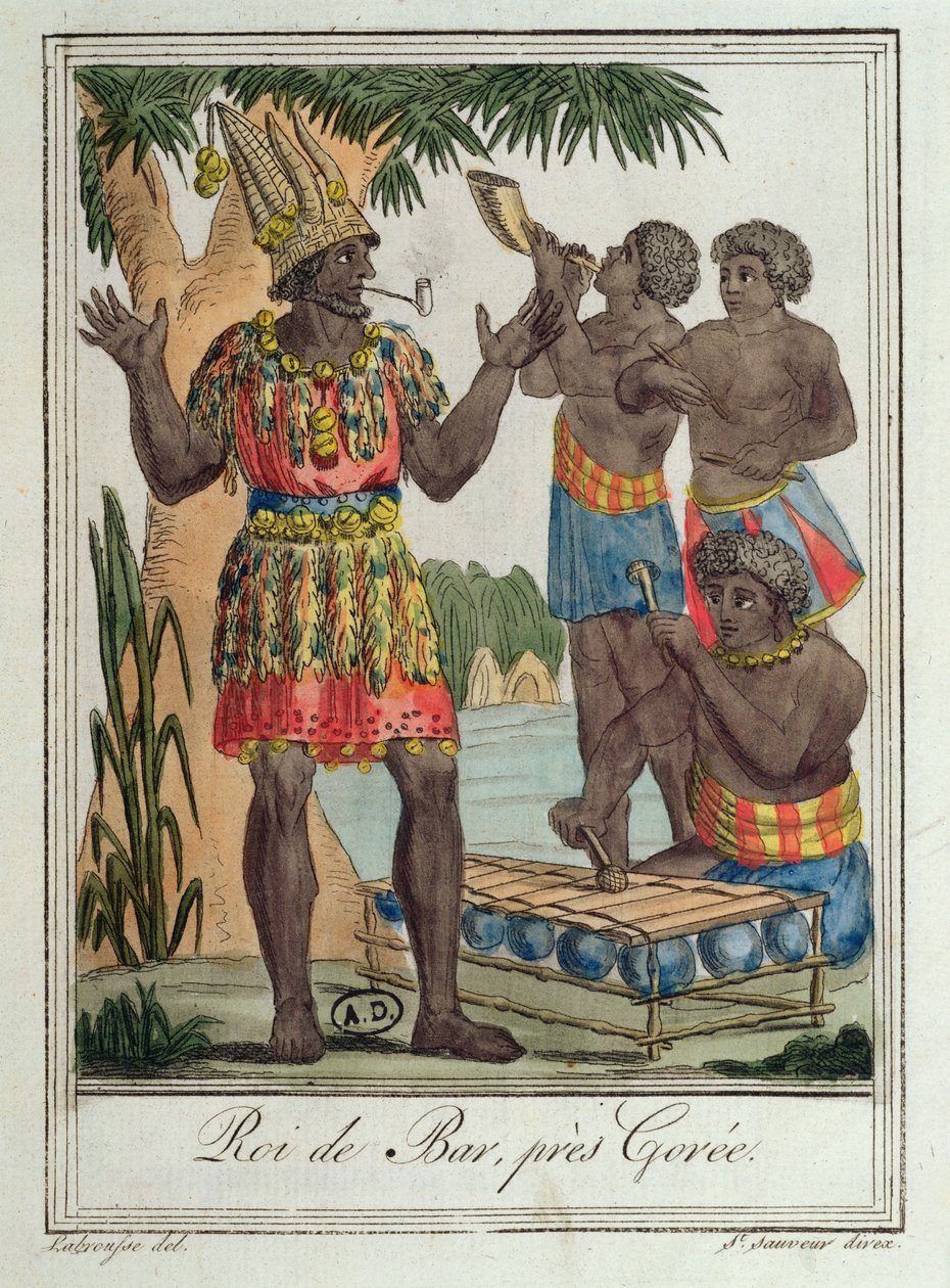 King of Bar, nær Gorée, Senegal, fra Costumes from Different Countries, 1796 av Jacques Grasset de Saint Sauveur
