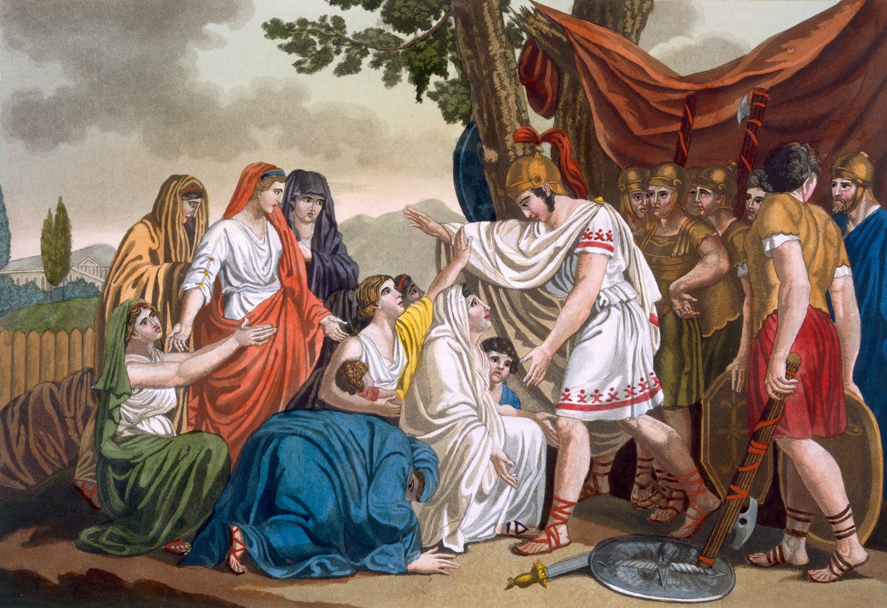 Coriolanus og hans mor Volumnia, illustrasjon fra 
