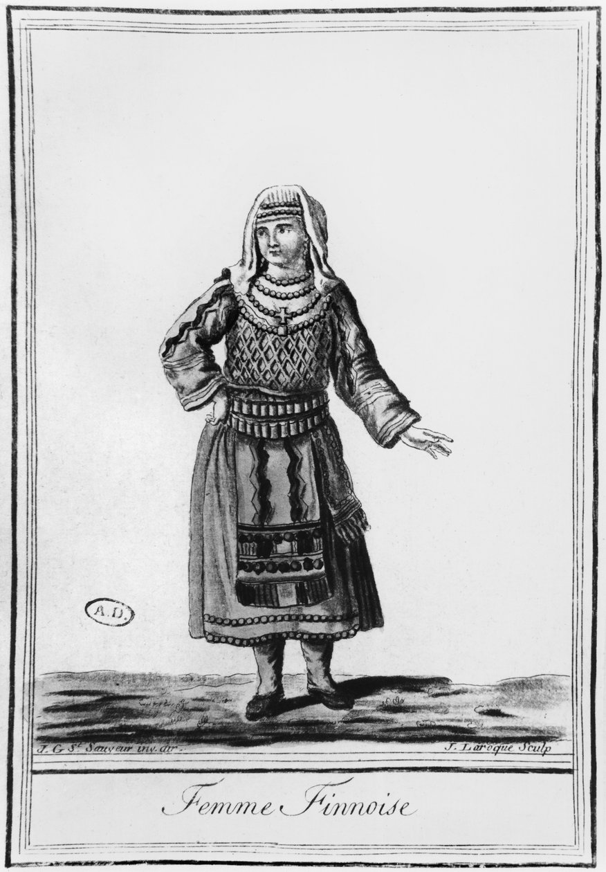 Finsk kvinne i tradisjonell drakt, gravert av J. Laroque av Jacques Grasset de Saint Sauveur