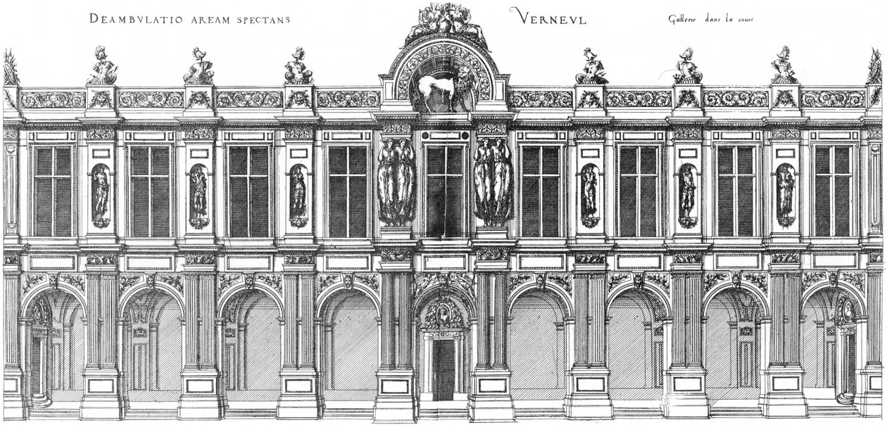 Gravering fra Det første bindet av de mest utmerkede Bastiments de France av Jacques I Androuet du Cerceau av Jacques I Androuet du Cerceau