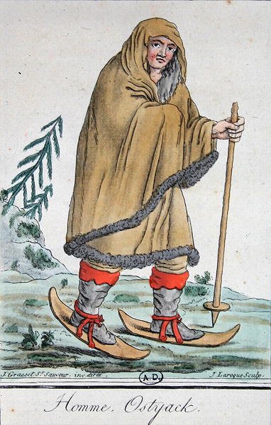 Ostyak Mann på ski av Jacques (after) Grasset de Saint Sauveur