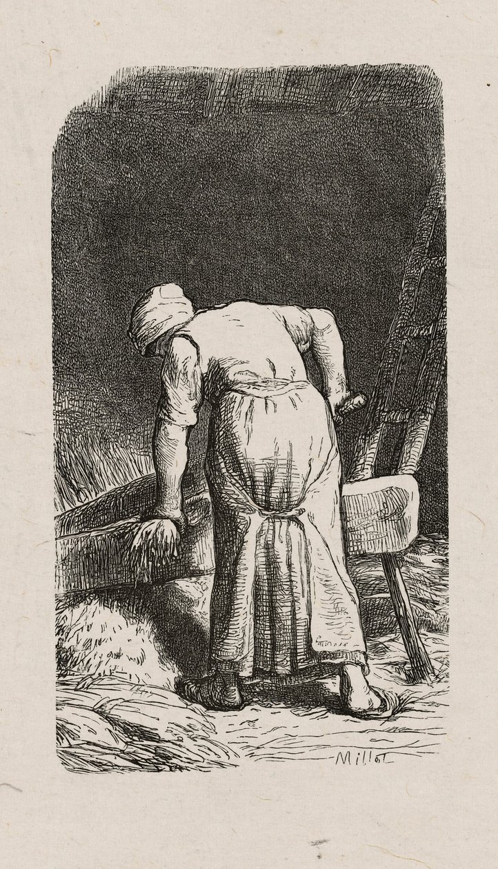 Kvinne knuser lin av Jacques Adrien Lavieille