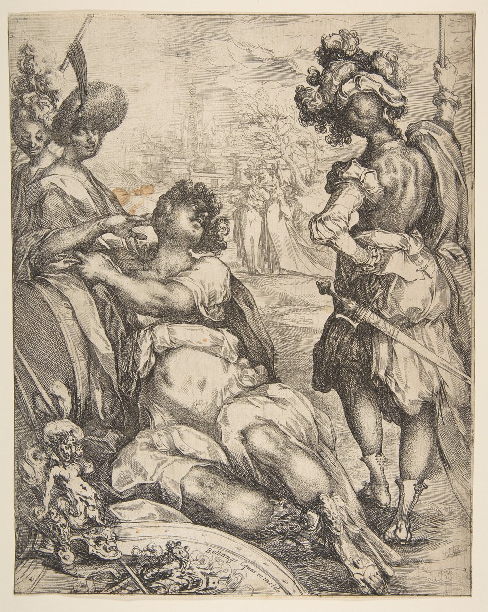 Militære skikkelser utenfor en by, 1595-1616. av Jacques Bellange