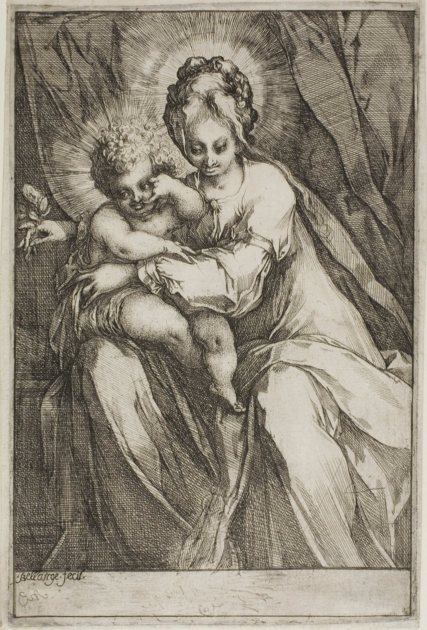 Jomfruen og barnet med en rose av Jacques Bellange