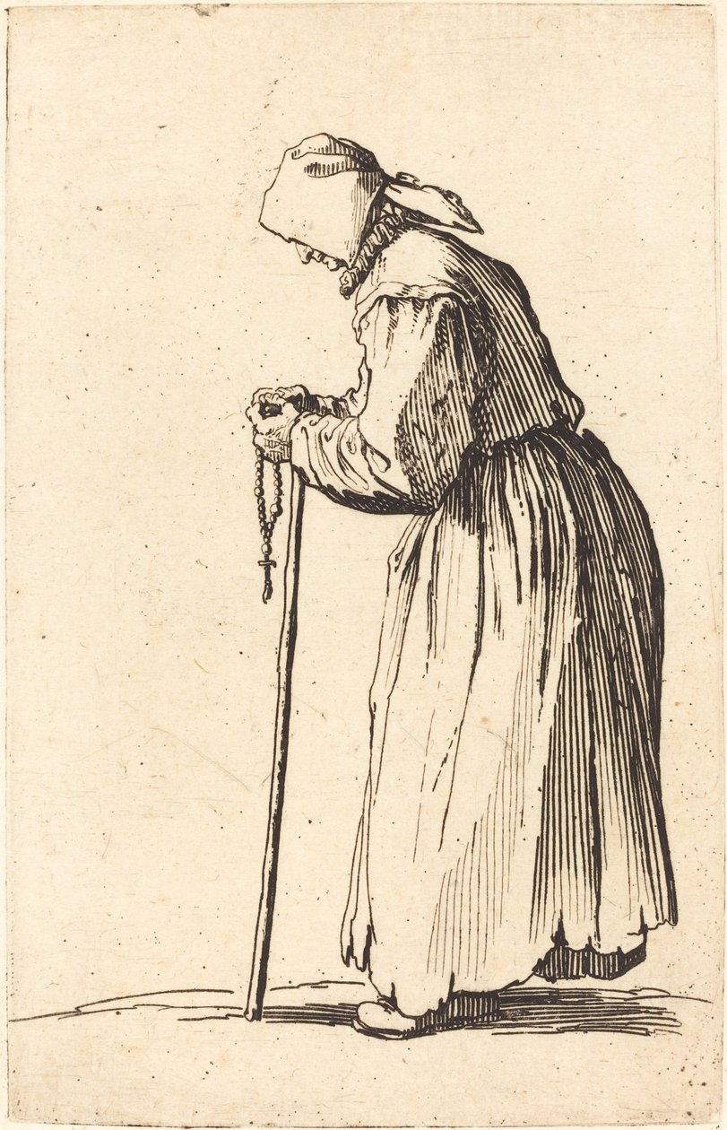 Tiggerkvinne med rosenkrans av Jacques Callot