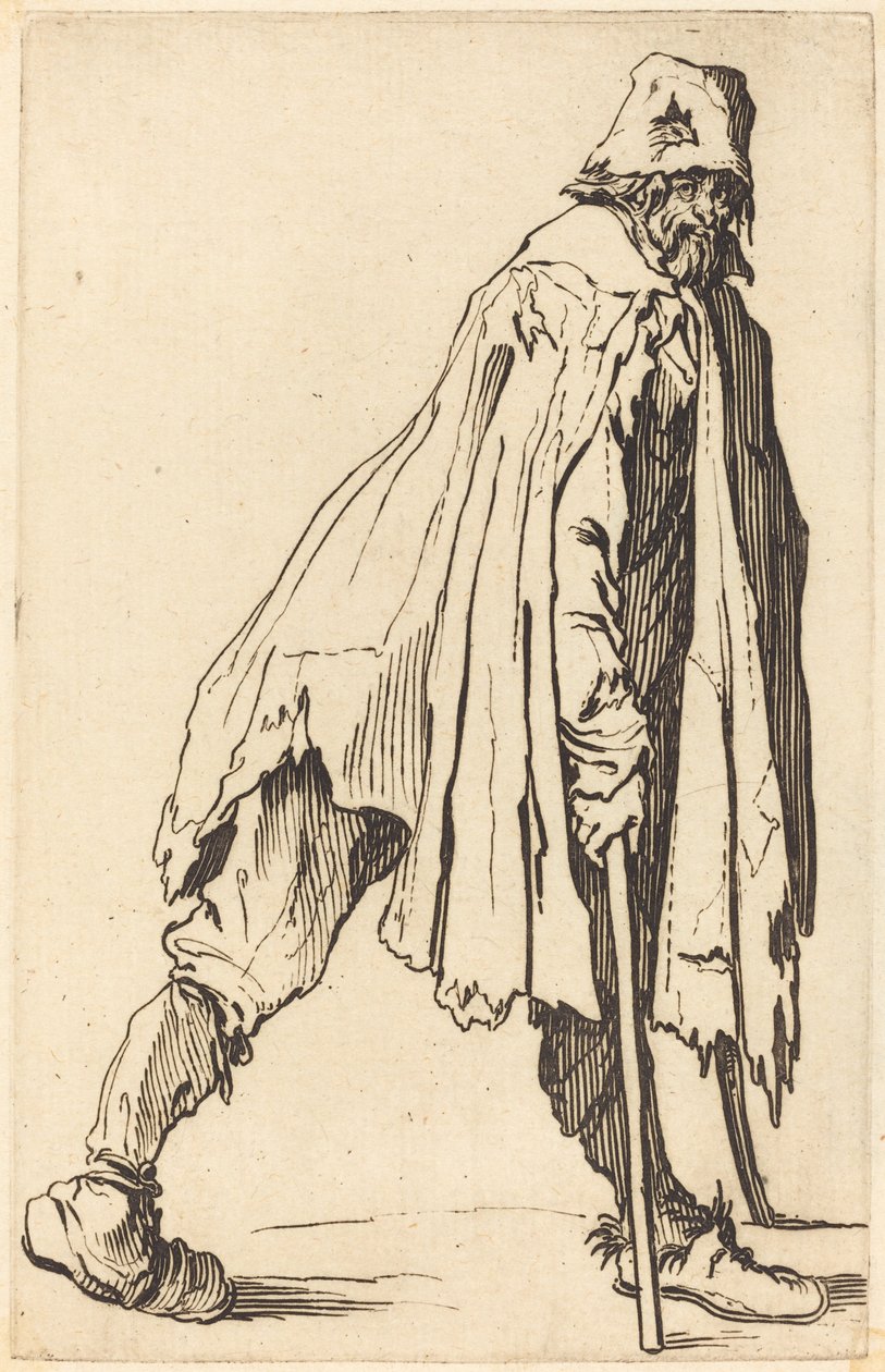 Tigger med krykker og lue av Jacques Callot