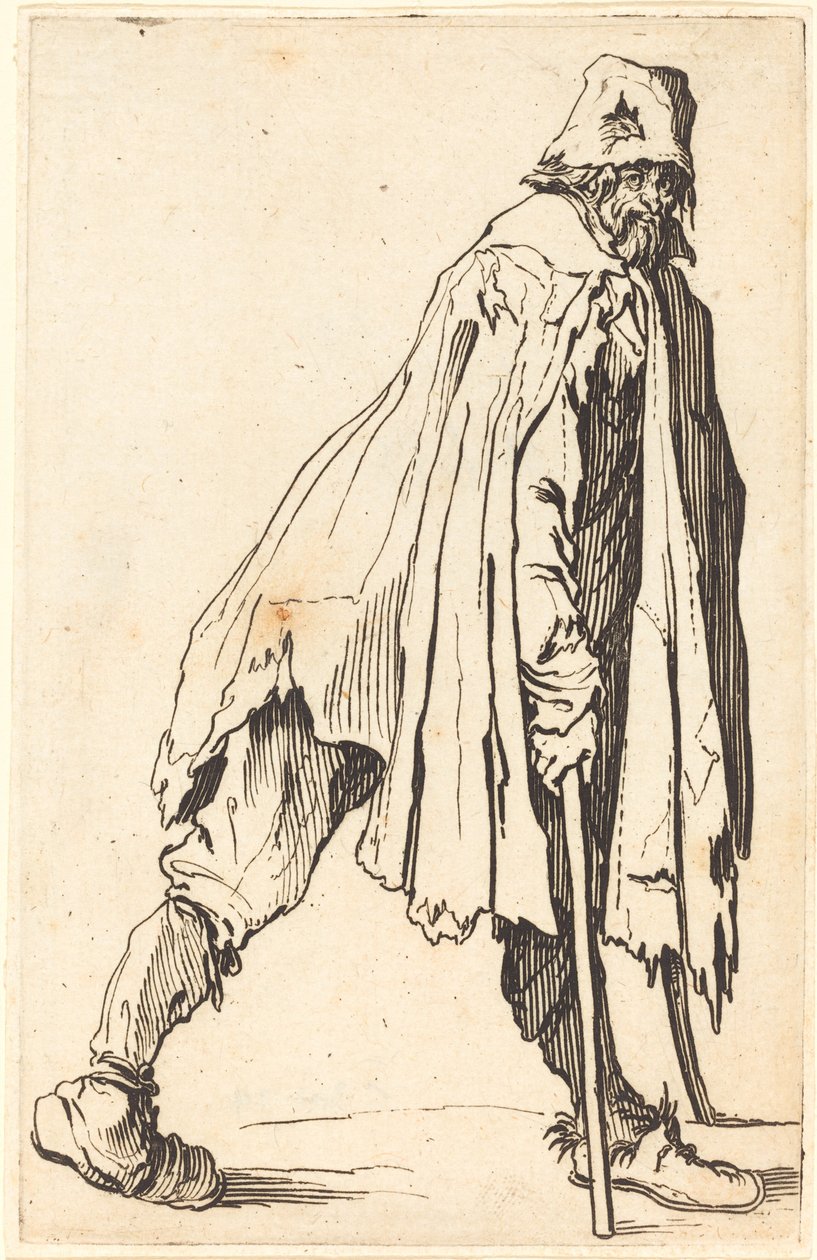 Tigger med krykker og lue av Jacques Callot
