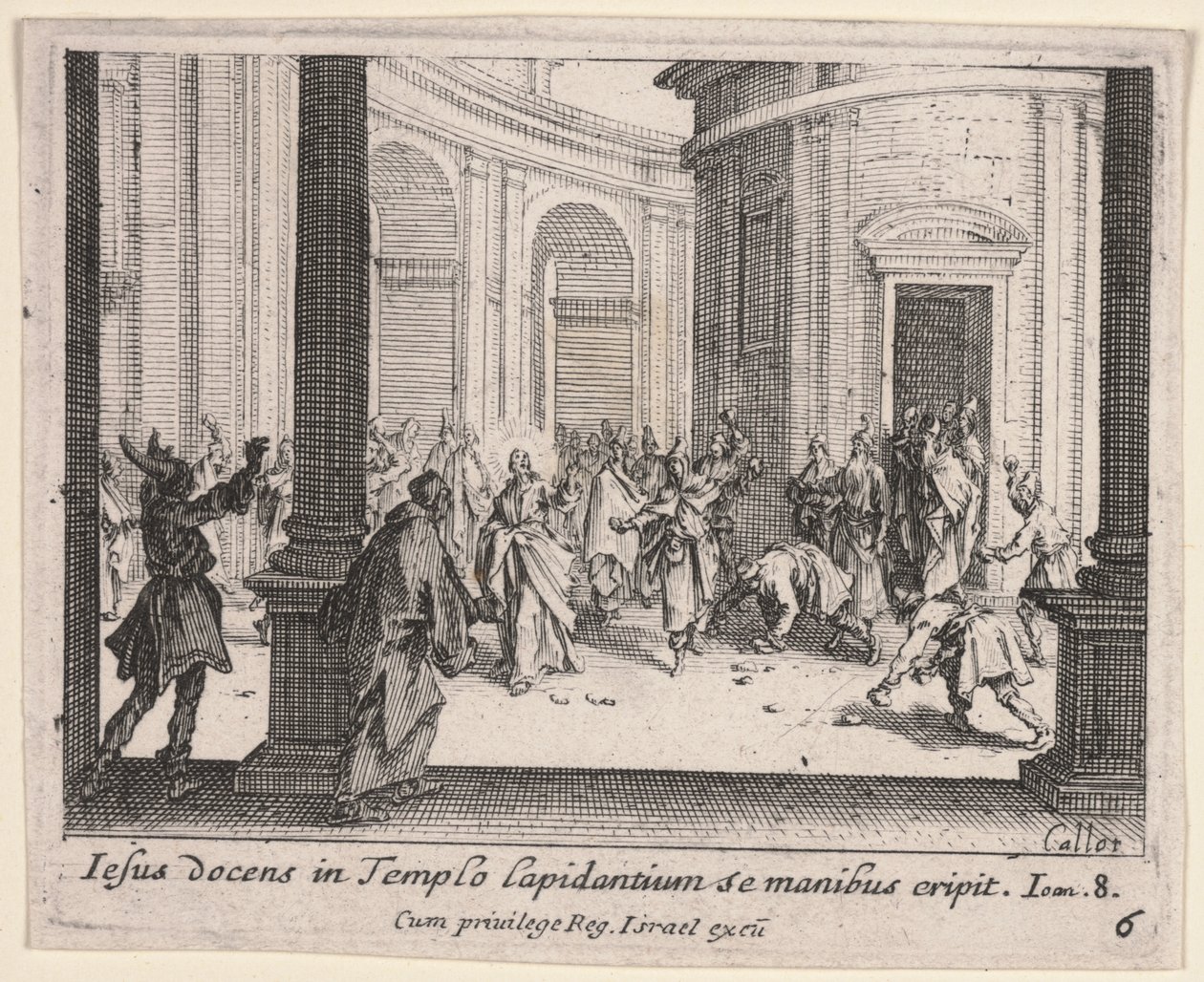 Kristus blir steinet fra tempelet av Jacques Callot