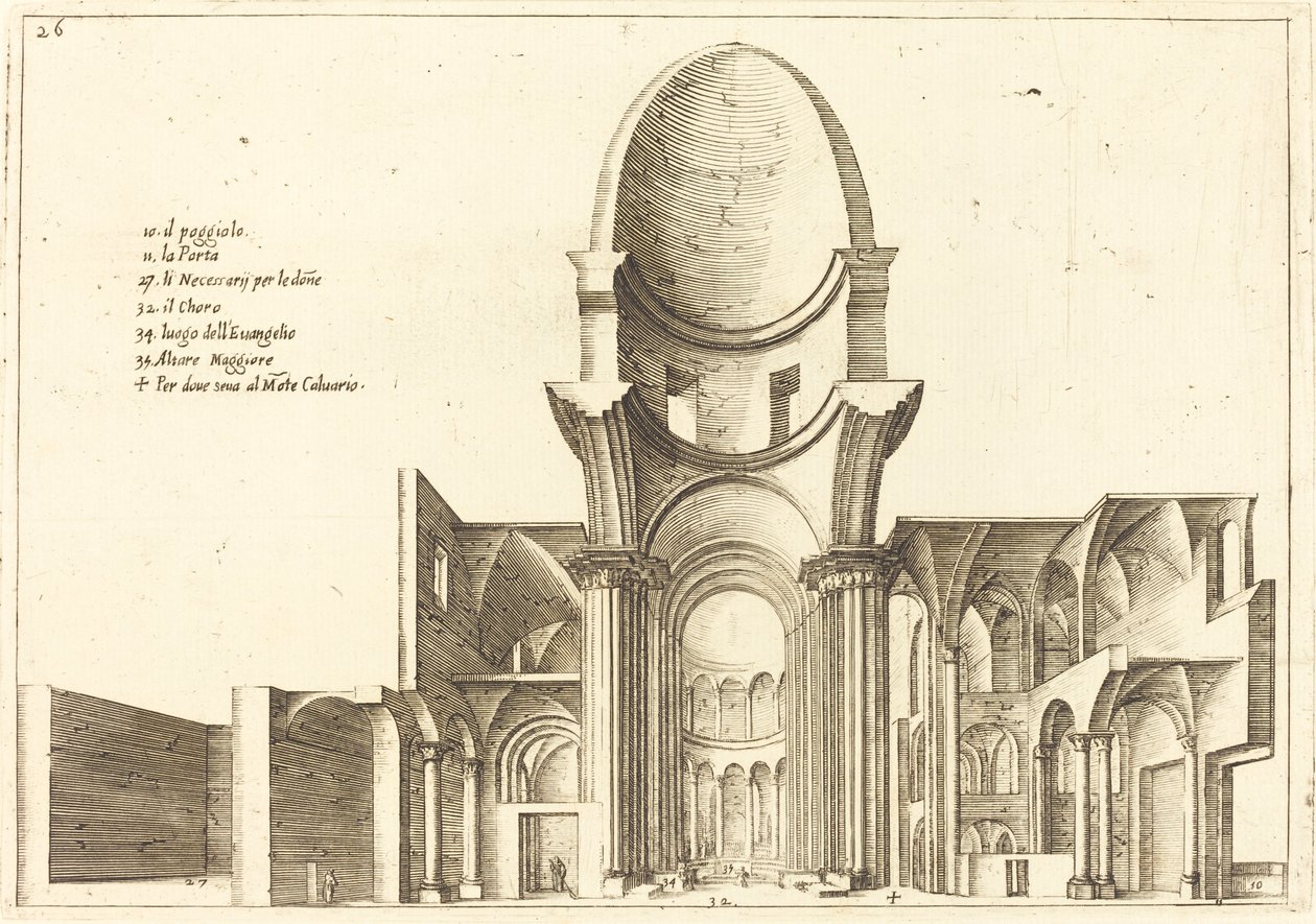 Tverrsnitt av en kirke av Jacques Callot