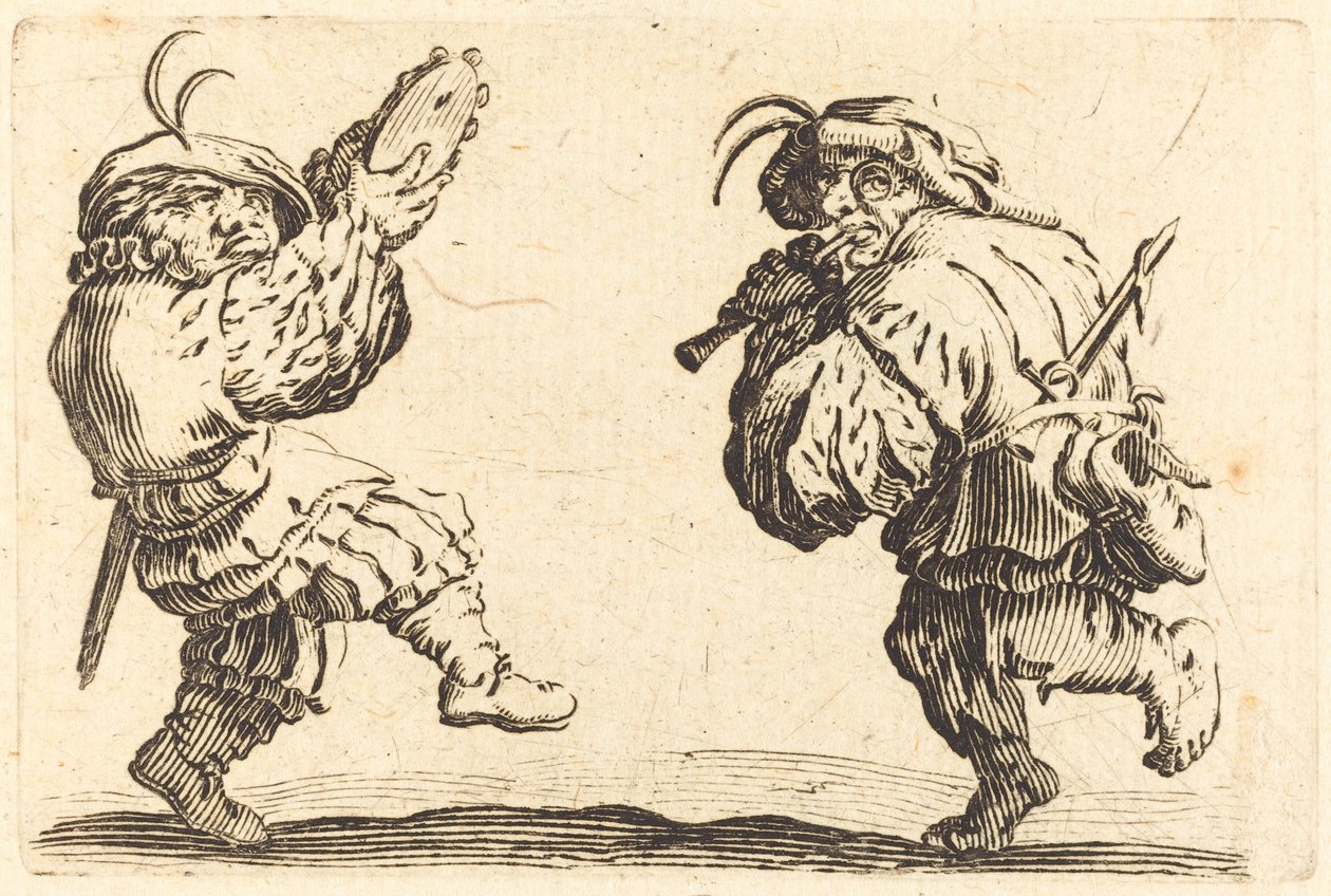 Dansere med fløyte og tamburin av Jacques Callot
