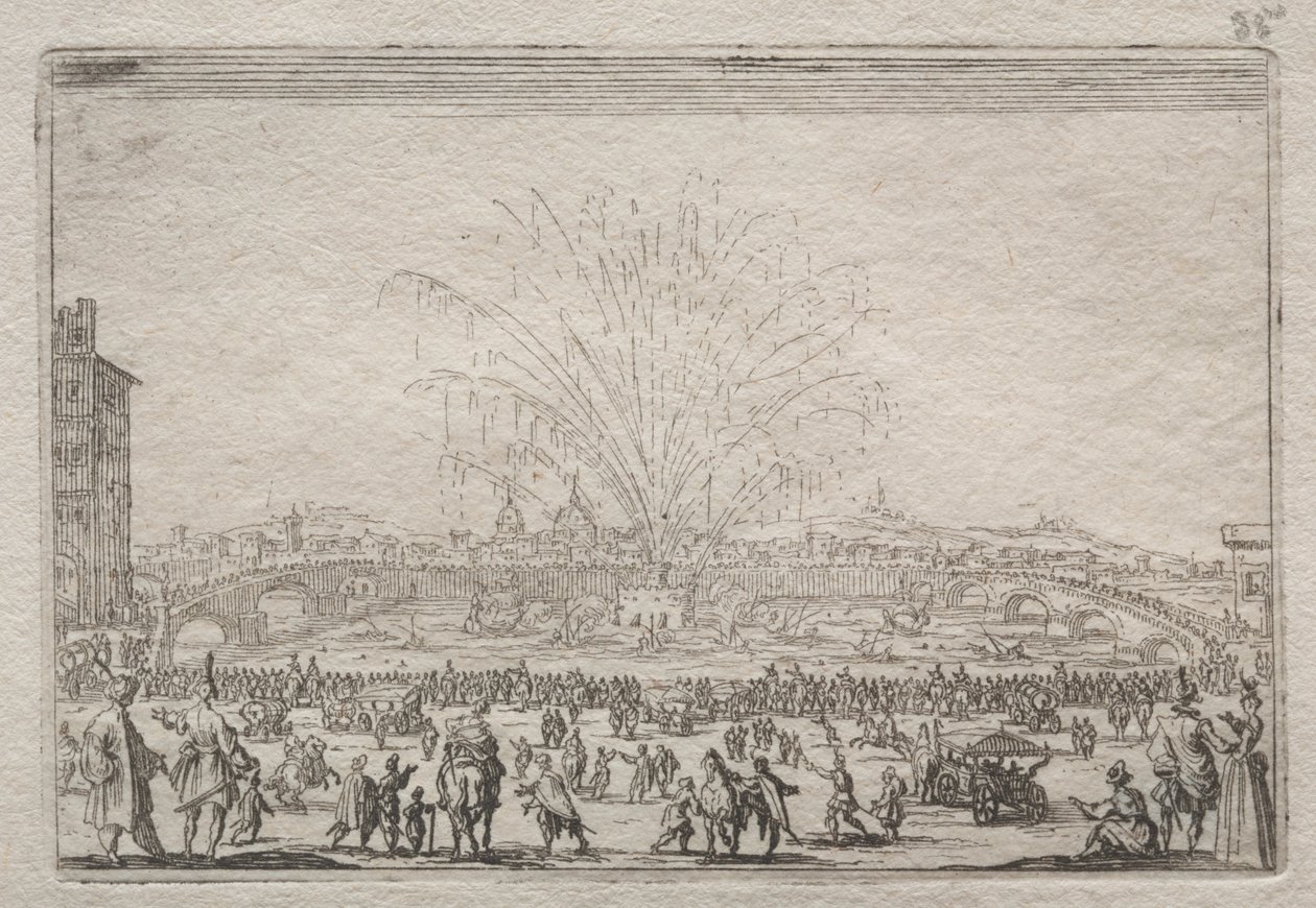 Fyrverkeri på Arno, ca. 1622. av Jacques Callot