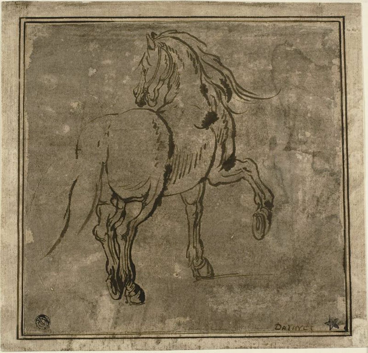 Hest, sett tre kvarter bakfra av Jacques Callot