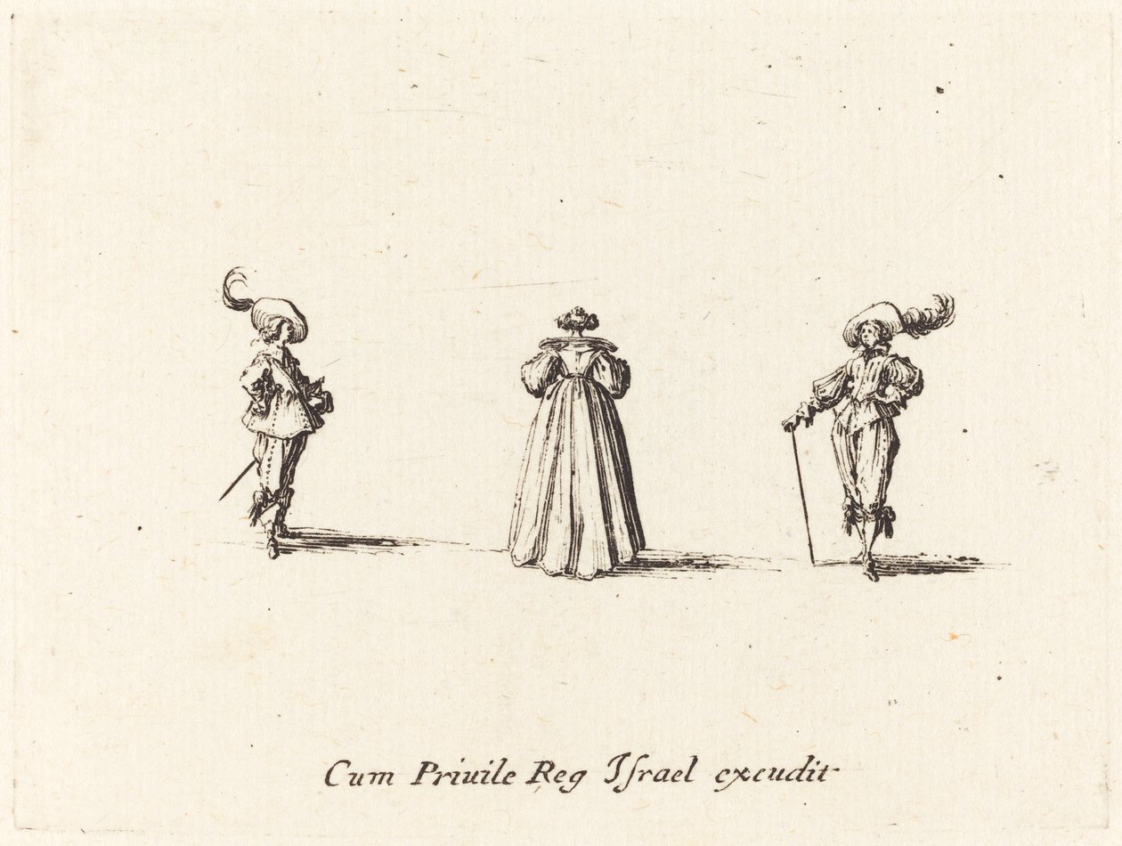 Lady sett bakfra, og to herrer av Jacques Callot