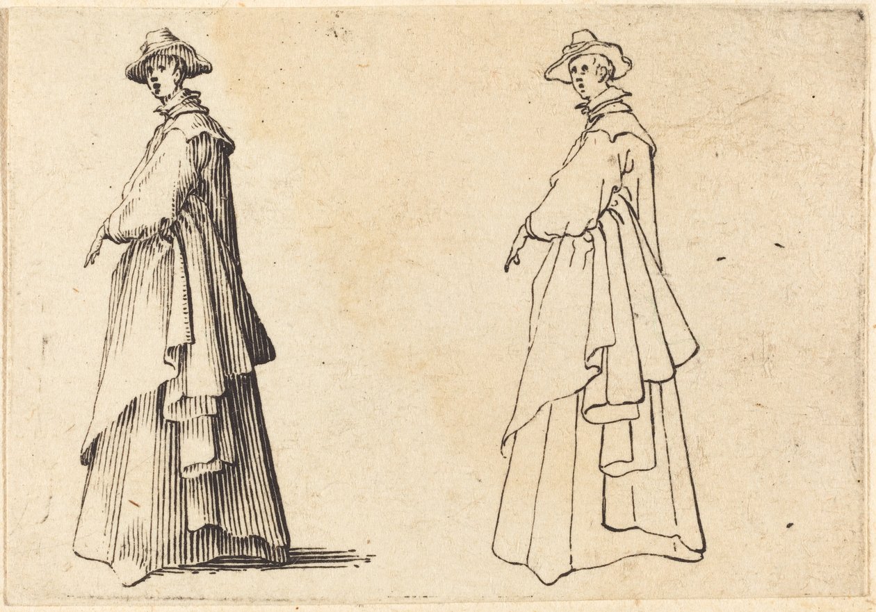 Dame i stor kåpe av Jacques Callot
