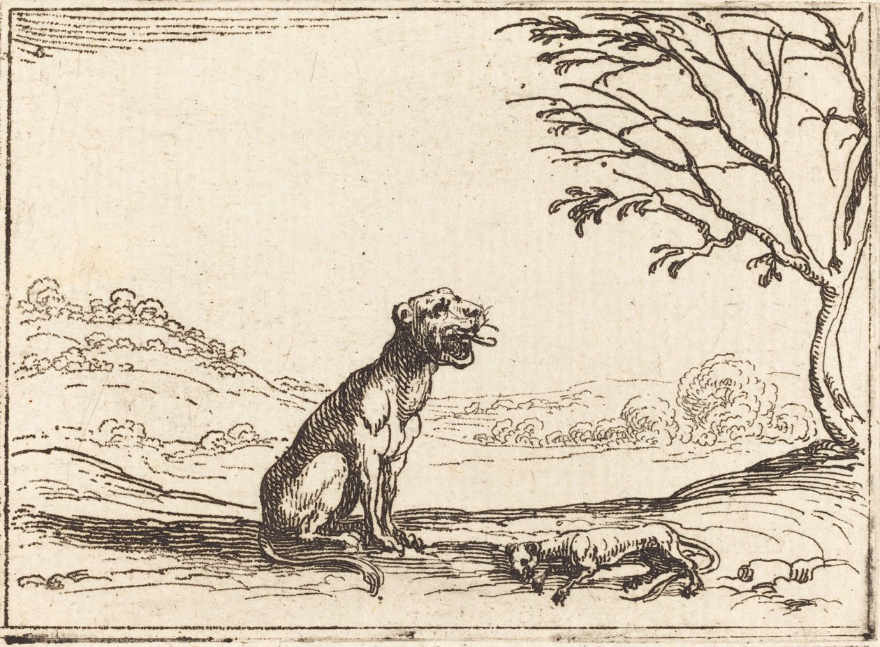 Løvinne sørger over ungen sin av Jacques Callot