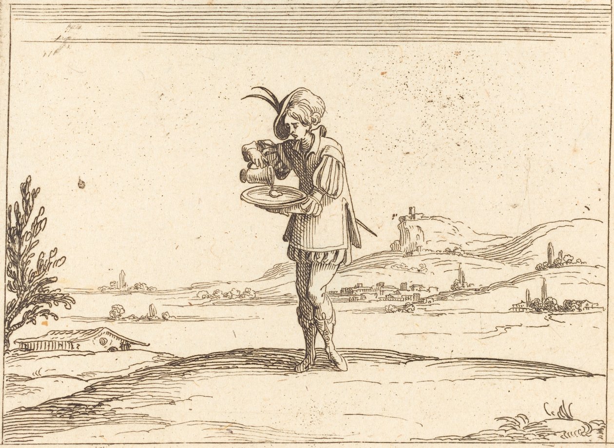 Mann som vasker en perle. av Jacques Callot