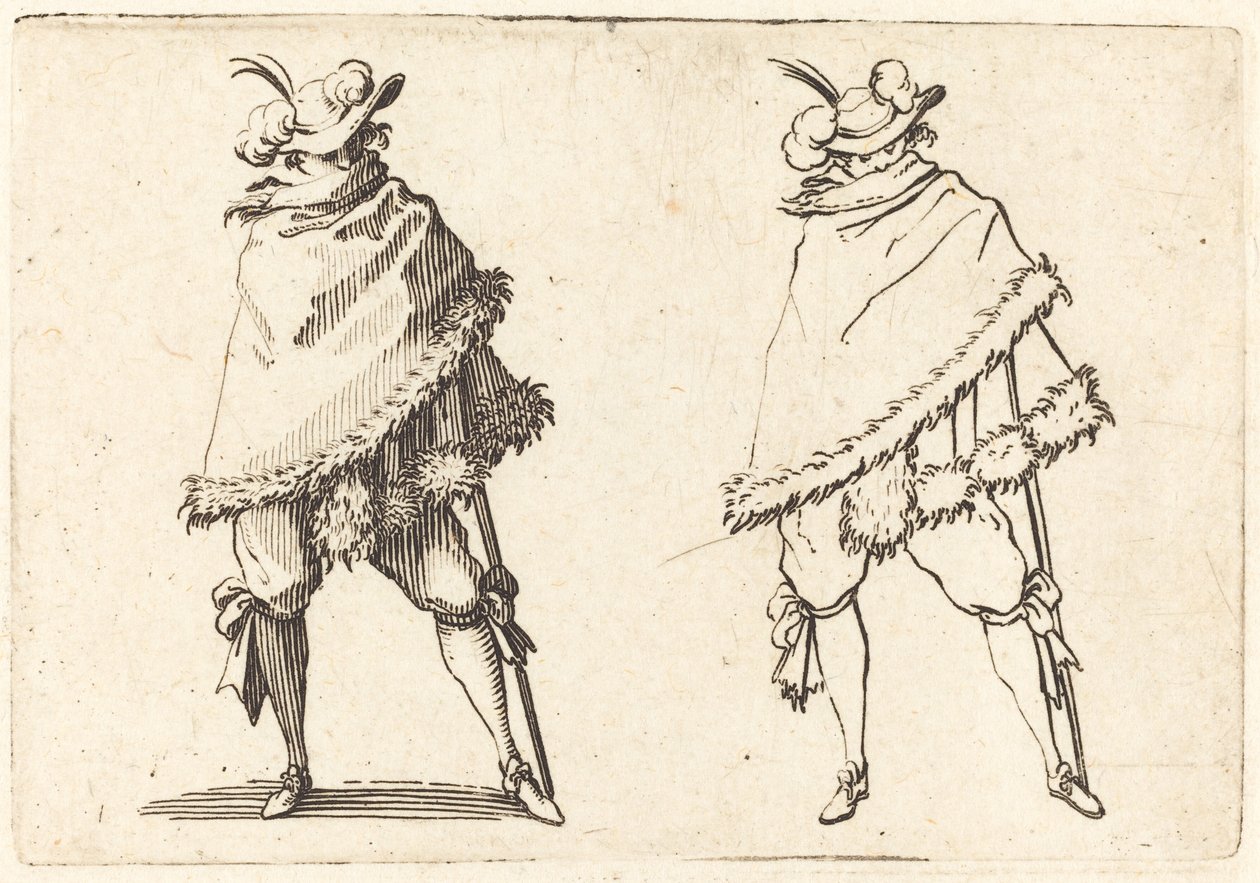 Mann svøpt i sin mantel av Jacques Callot