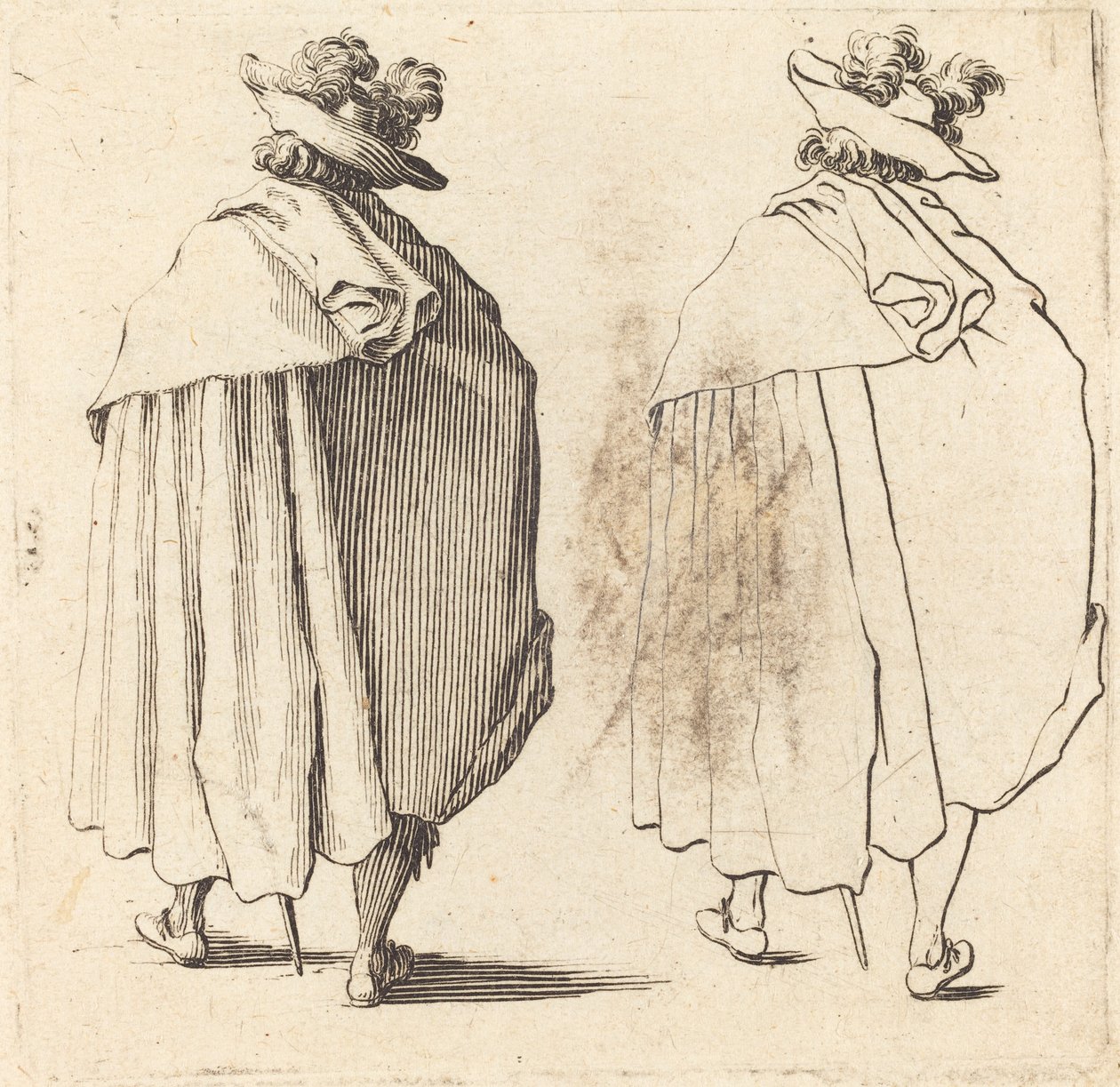 Mann i kappe, sett bakfra av Jacques Callot