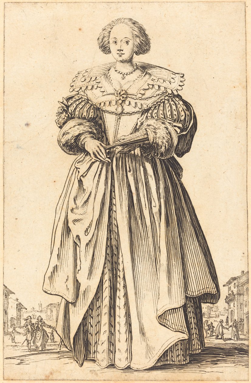 Edel kvinne med vifte av Jacques Callot