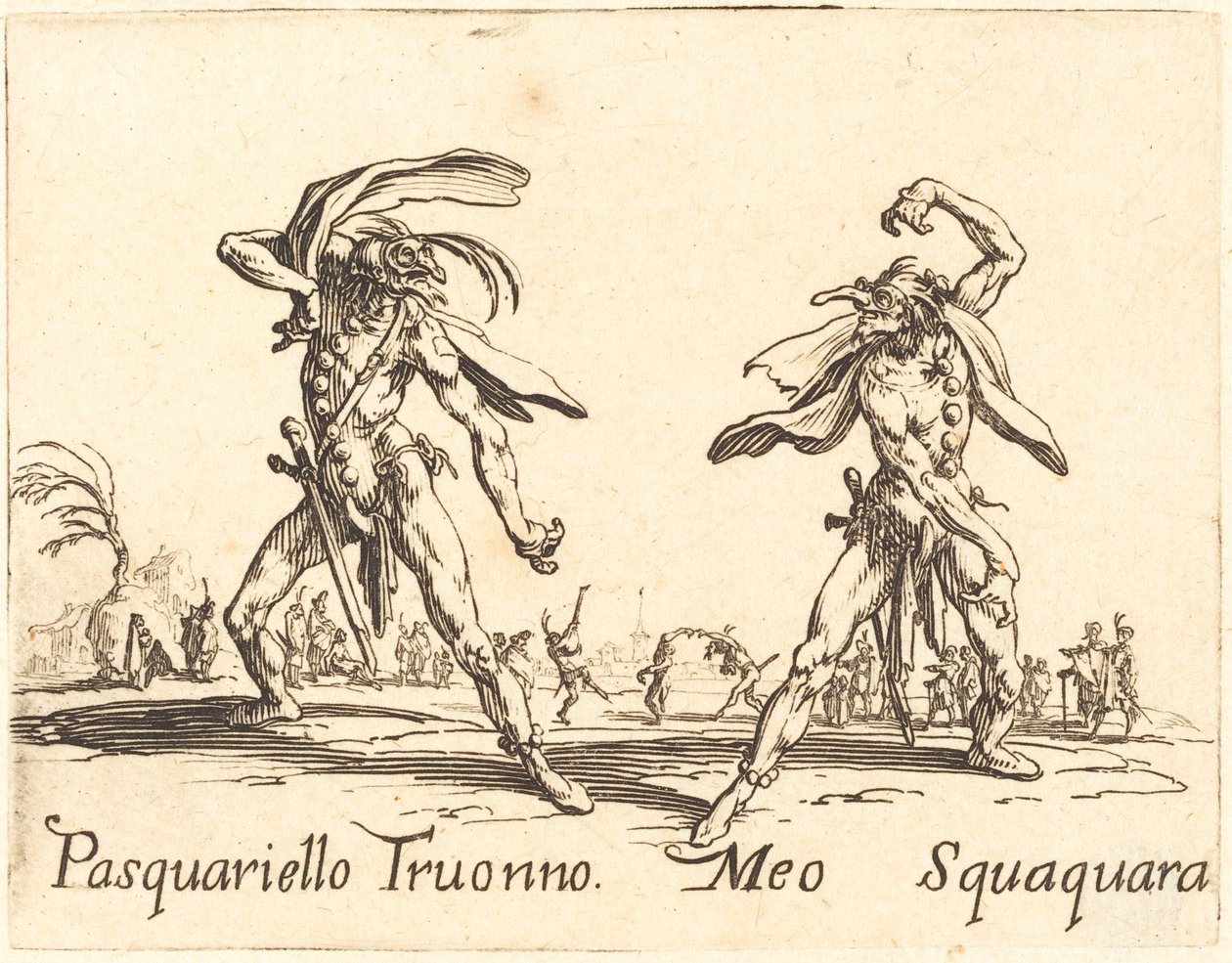 Pasquariello Truonno og Meo Squaquara av Jacques Callot