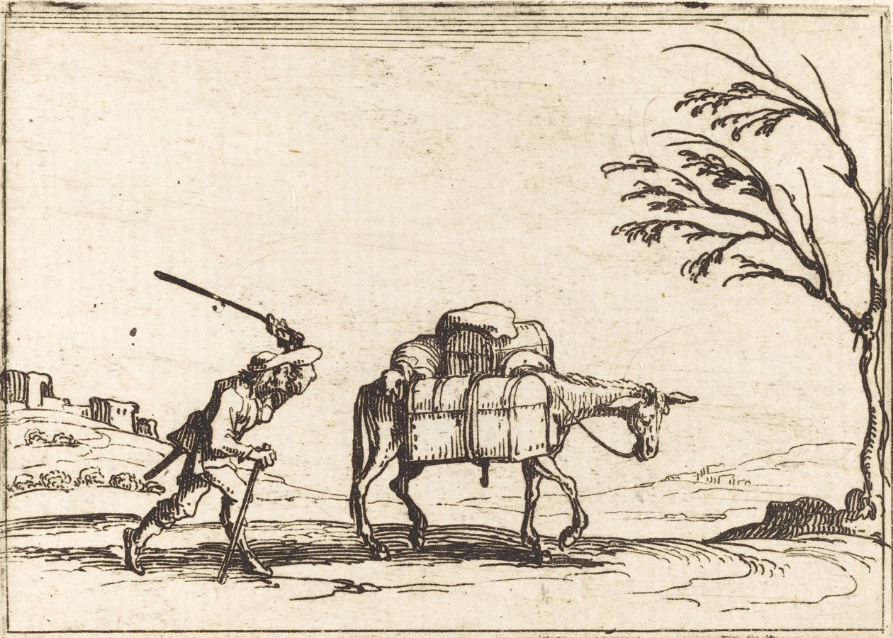 Bonde som pisker eselet sitt av Jacques Callot