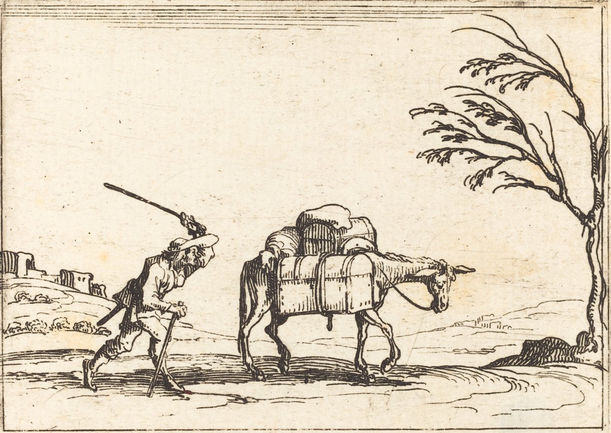 Bonde som pisker eselet sitt av Jacques Callot