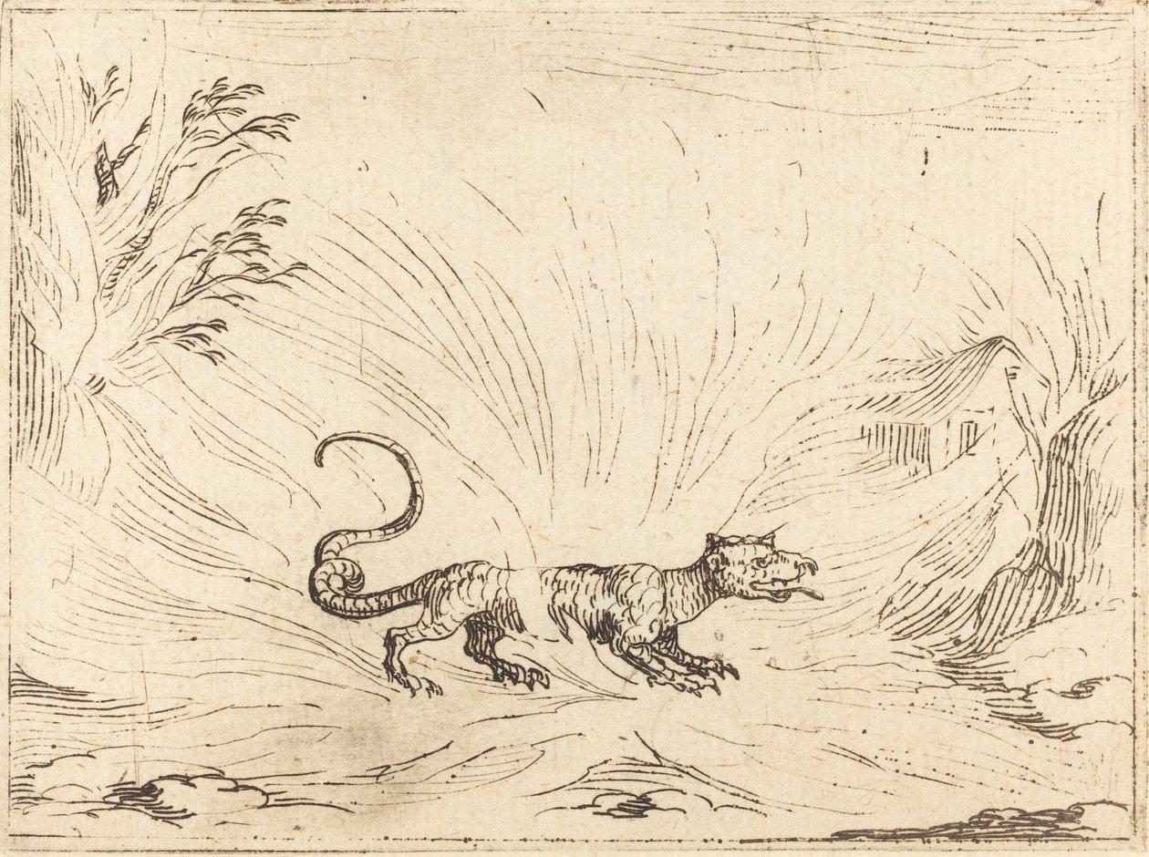 Salamander omgitt av flammer av Jacques Callot