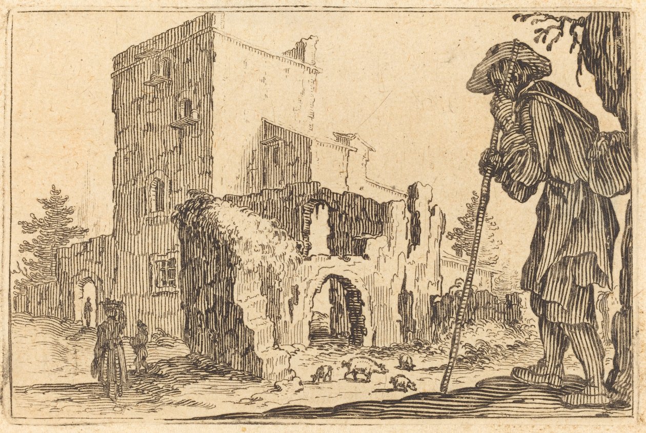 Hyrde og ruiner, ca. 1622. av Jacques Callot