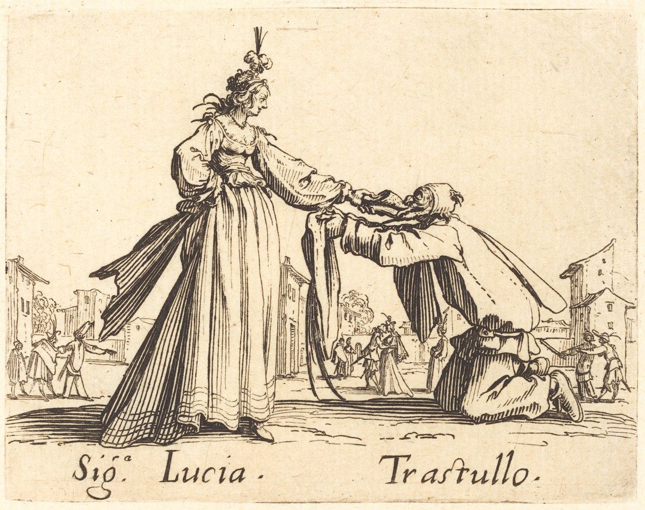 Tegn. Lucia og Trastullus av Jacques Callot