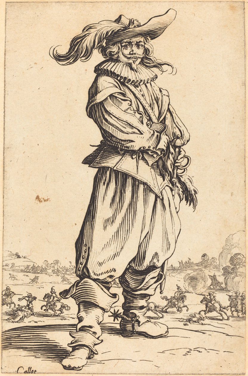 Soldat med fjærhatt av Jacques Callot