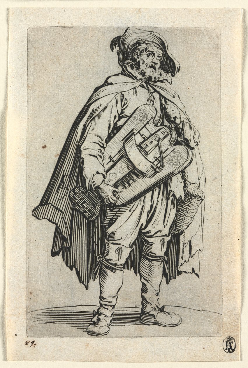 The Beggars: The Hurdy-Gurdy Player, ca. 1623. av Jacques Callot