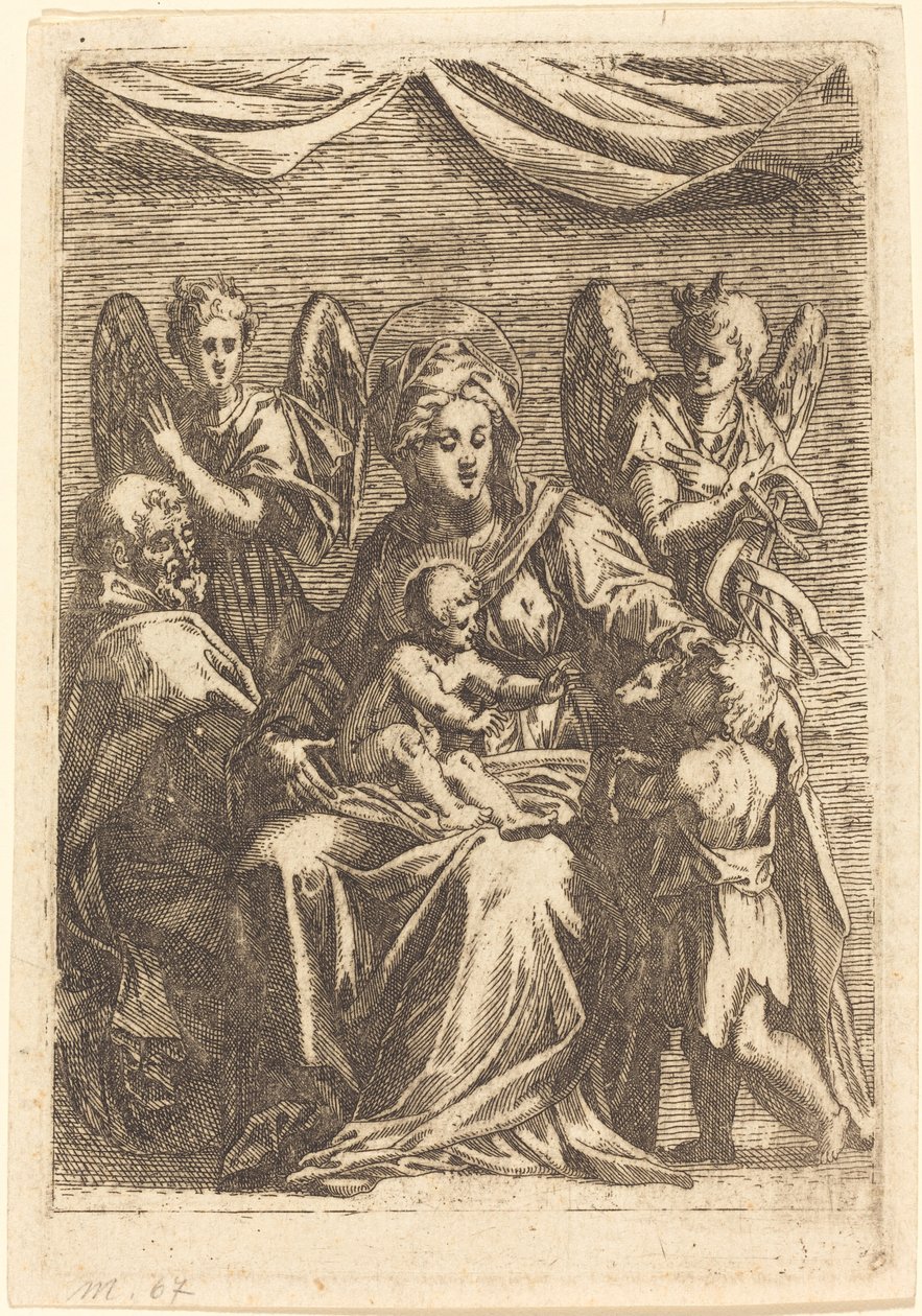 Den hellige familie med to engler av Jacques Callot