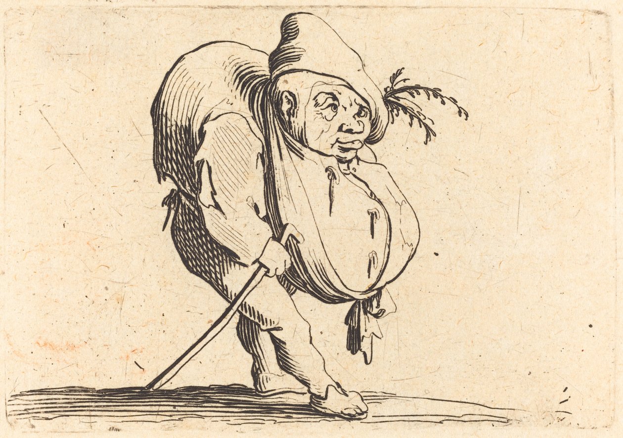Pukkelryggen med stokk, ca. 1622. av Jacques Callot