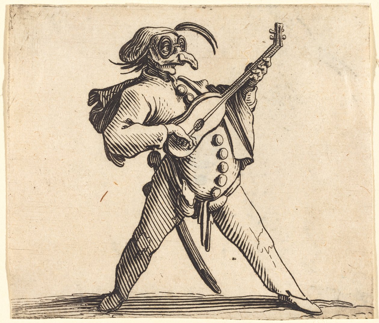 Den maskerte komikeren som spiller gitar av Jacques Callot