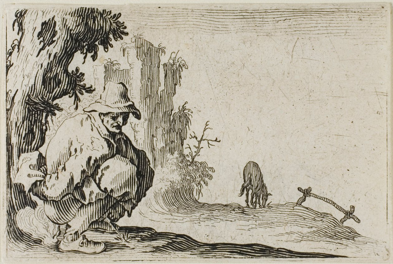 The Peasant Squatting, fra The Caprices av Jacques Callot