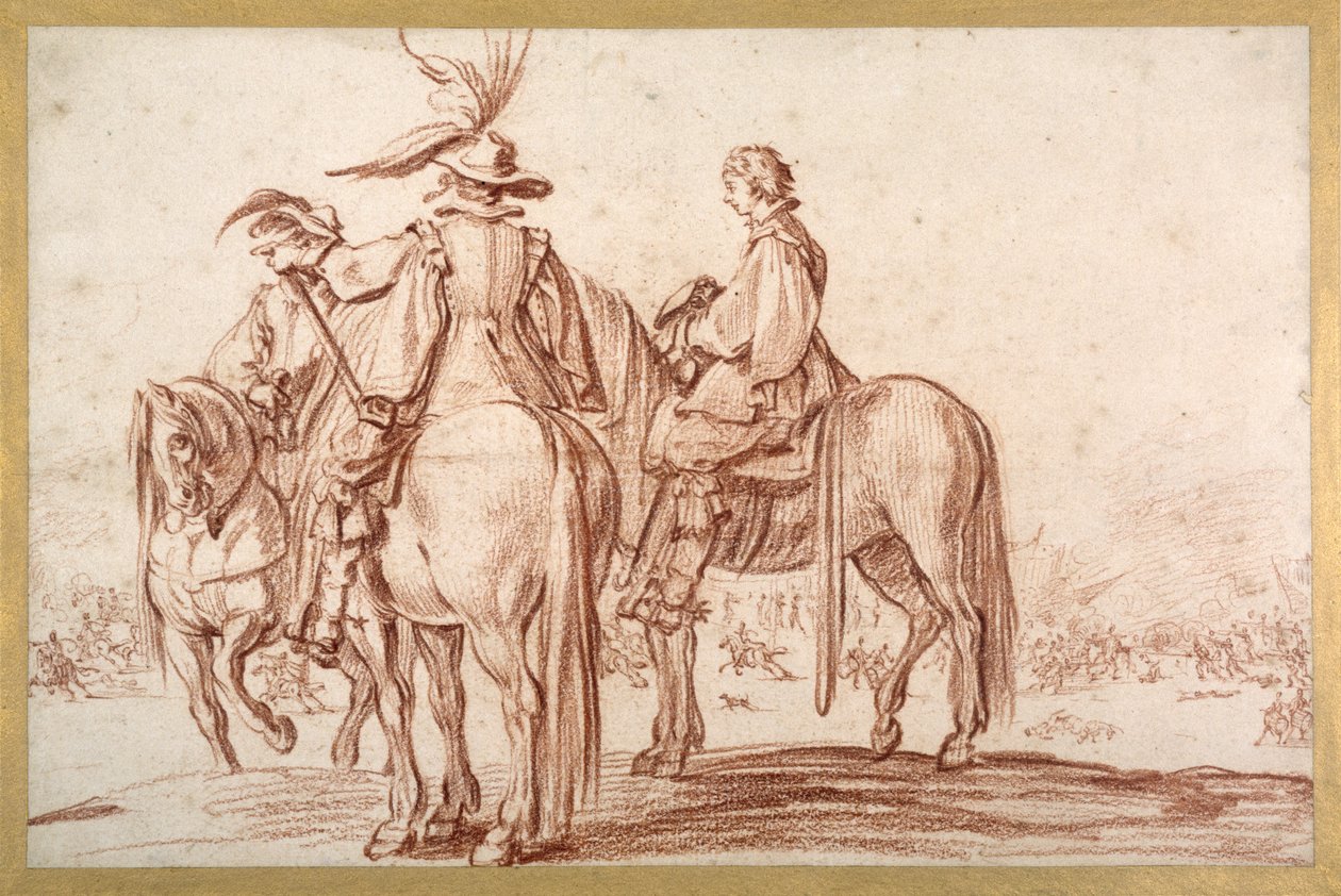 Three Horsemen (rødt kritt på papir) av Jacques Callot
