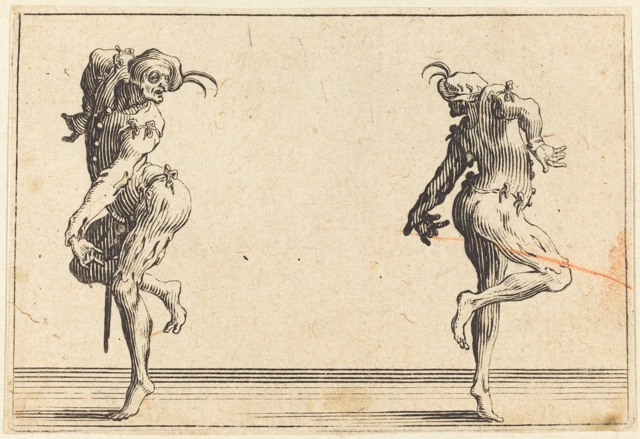 To Pantaloons som danser av Jacques Callot