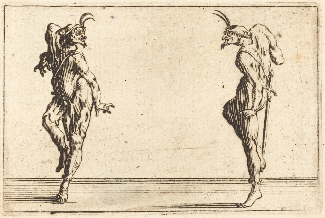 To Pantaloons danser, ca. 1622. av Jacques Callot