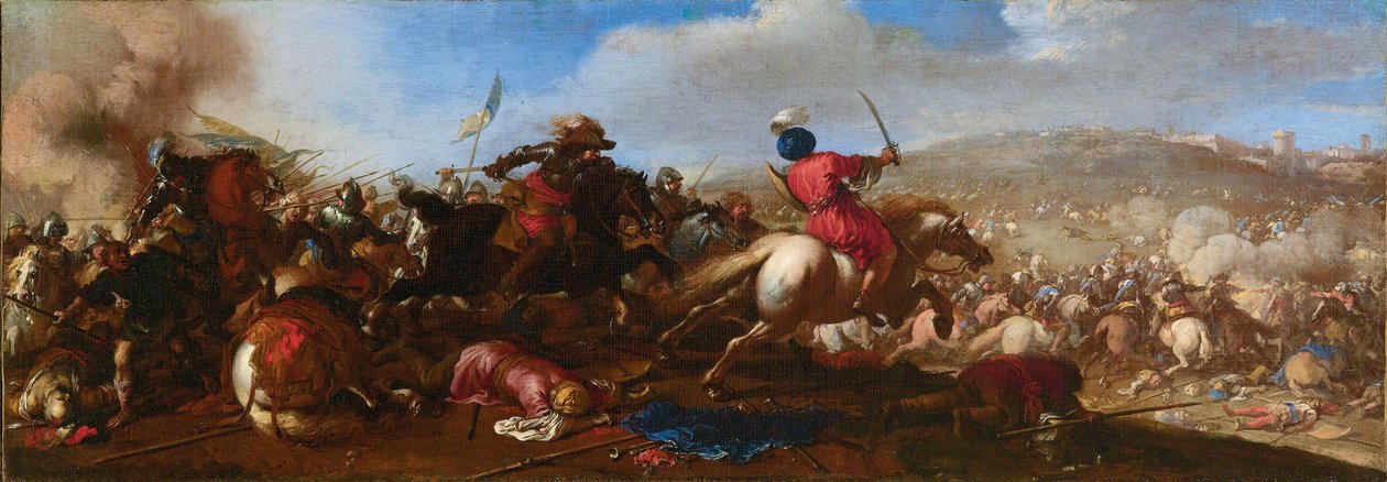 Kampscene mellom tyrkere og kristne. av Jacques Courtois