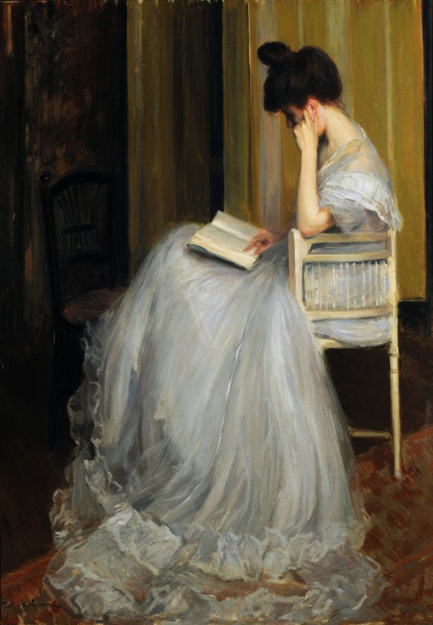 Kvinne leser (olje på lerret) av Jacques Emile Blanche