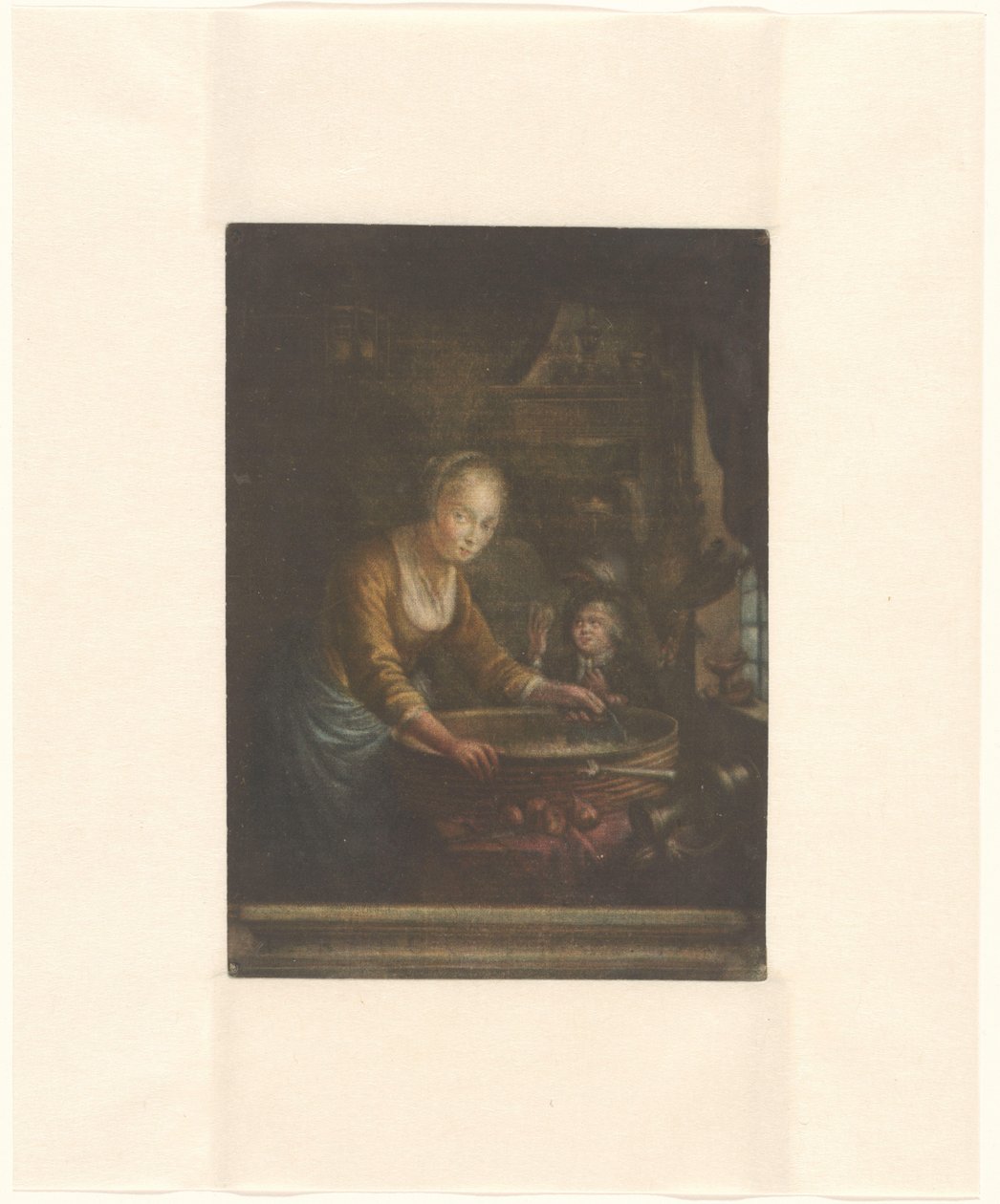 Ung kvinne som hakker løk av Jacques Fabien Gautier Dagoty (attributed to)