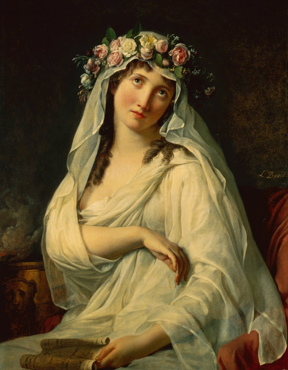 En vestalsk jomfru kronet med blomster av Jacques Louis David