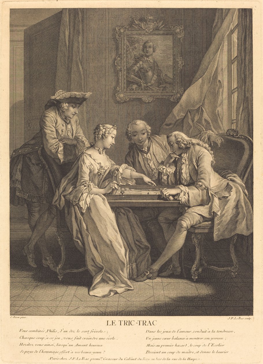 Le tric-trac av Jacques Philippe Le Bas after Charles Eisen