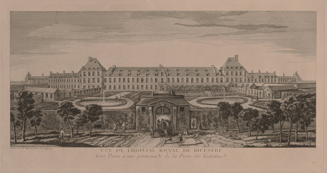 Det kongelige sykehus i Bicestre. av Jacques Rigaud